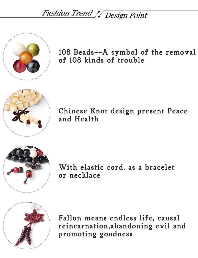 LOYALLOOK 12Pcs 108 Mala Bead Bracelets 8MM Buddhist Prayer Strand Sandalwood Wood Beaded Bracelet Necklace Elastic Handmade Multilayer Tibetan Buddha Link Wrist Bracelets Meditation Necklace Chain - Image 4