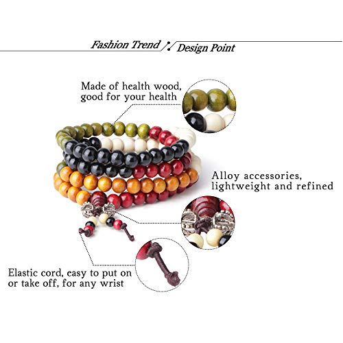 LOYALLOOK 12Pcs 108 Mala Bead Bracelets 8MM Buddhist Prayer Strand Sandalwood Wood Beaded Bracelet Necklace Elastic Handmade Multilayer Tibetan Buddha Link Wrist Bracelets Meditation Necklace Chain - Image 3