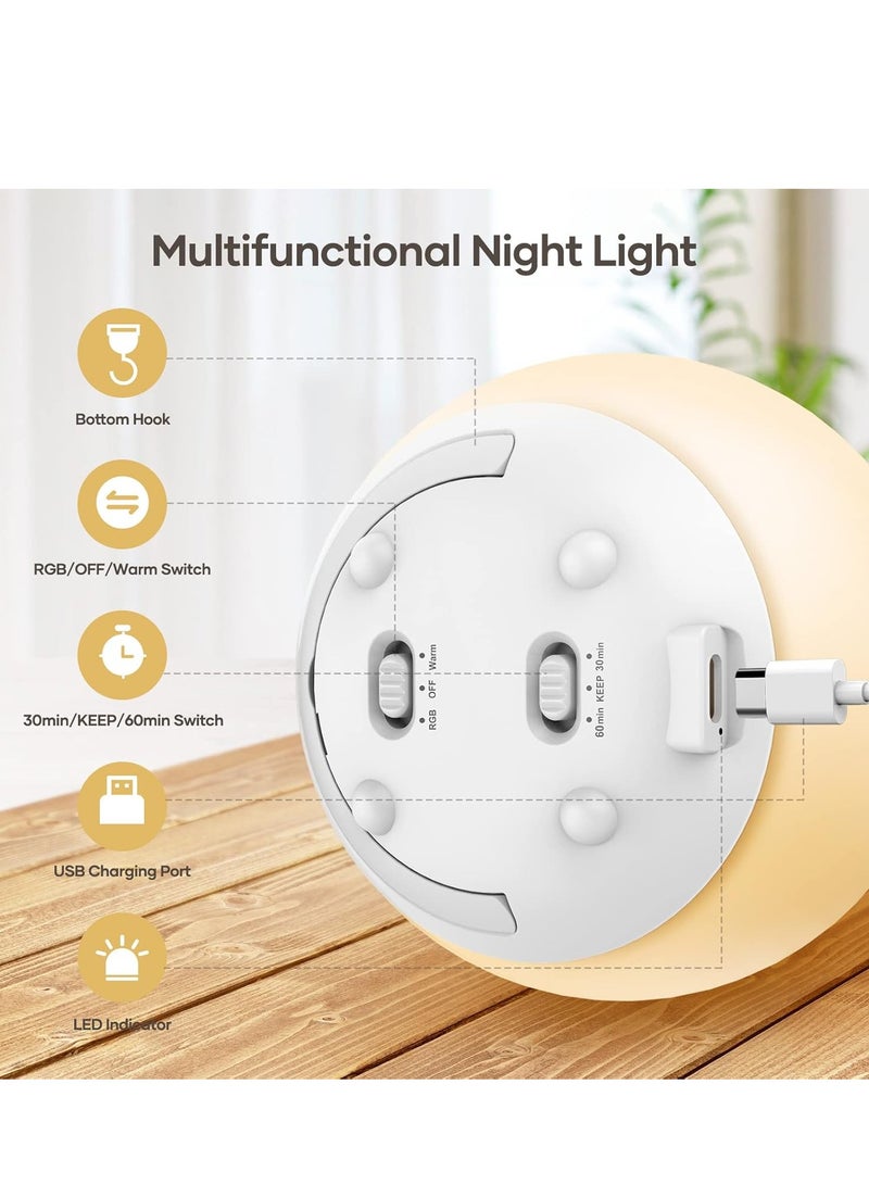 Faylor Night Light for Kids, USB Rechargeable Beside Lamp with Dimmable, Warm Light, 7 Colors Changing, Touch Control, 0.5/1 Hour Timer for Nursery, Baby, Bedroom, Camping - Image 5