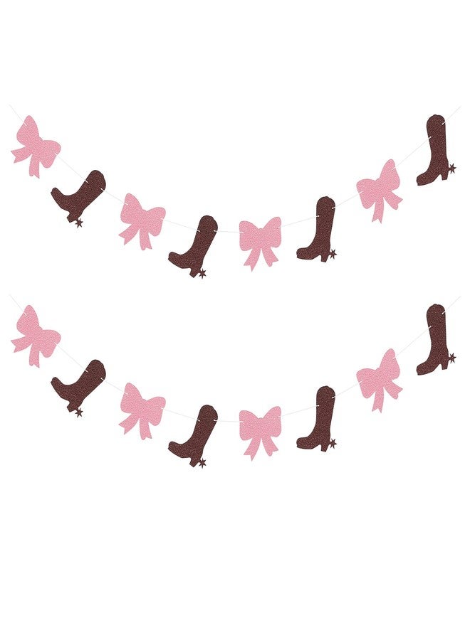 Giuffi 2 Strands Boots or Bows Gender Reveal Banner Paper Garland Dessert Bar Bunting Boy or Girl Party Backdrops Decorations - Brown and Pink - Image 2