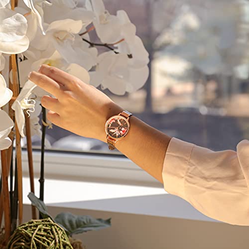 Nine West Women's Floral Dial Analog Watch, Grey/Rose Gold, Mineral Crystal Lens, Manufacturer Movement, Second Hand Feature, Vegan Leather Strap - Image 3