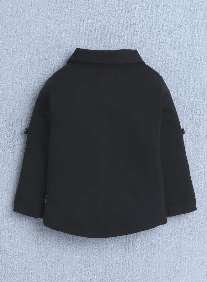 BUMZEE Boys Cotton Shirt Waistcoat & Short Set With Applique Bow Black & Beige - 12-18 Months - Image 3