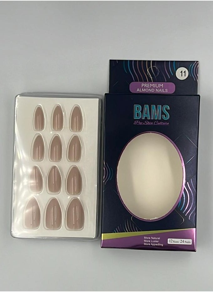 B A M S ثقافة البشرة الشعبية أظافر BAMS الفاخرة بلون اللوز، بألوان رمادية دافئة، متوفرة بـ 12 مقاسًا، سهلة التركيب بالضغط  - Image 2