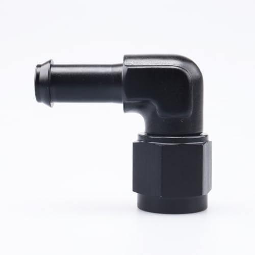AC PERFORMANCE Black Aluminum 90 Degree Female AN6 to 3/8" Swivel Hose Barb fitting, 6AN to 3/8 inch Barb - Image 1