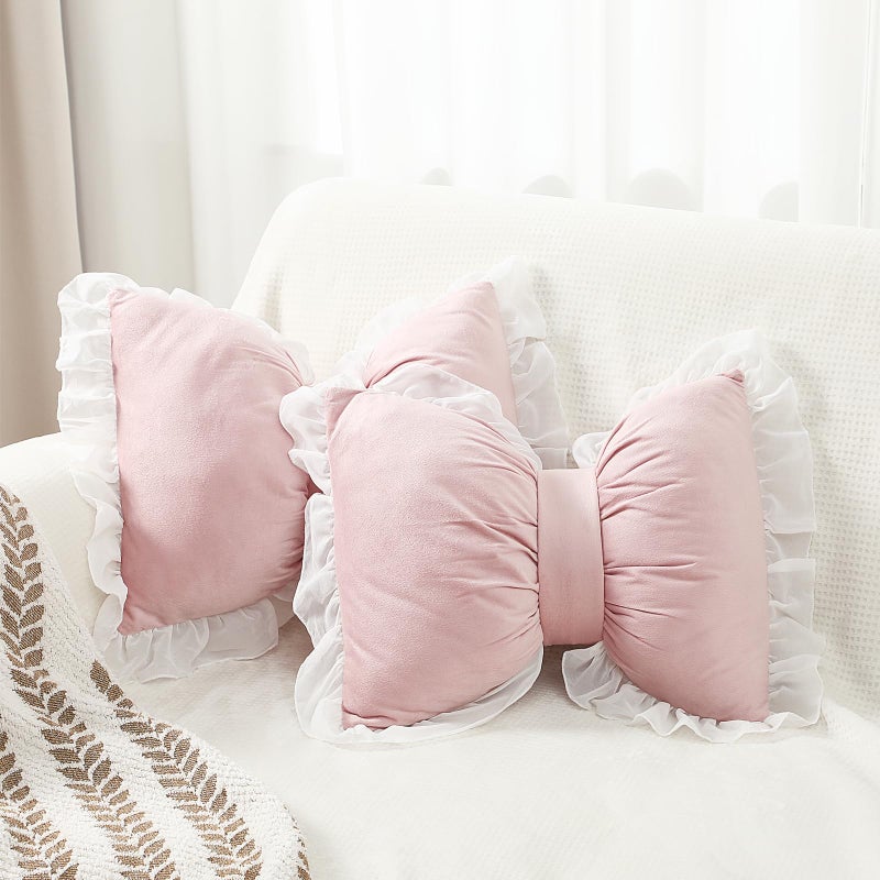 Yousoontic 2 Pcs Bow Pillows 157 126 in Coquette Throw Pillow Cute Bow Shaped Cushion Plush Lumbar Decorative for Girls Room Bed Sofa Couch CarVelvetPink - Image 2