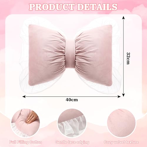 Yousoontic 2 Pcs Bow Pillows 157 126 in Coquette Throw Pillow Cute Bow Shaped Cushion Plush Lumbar Decorative for Girls Room Bed Sofa Couch CarVelvetPink - Image 3