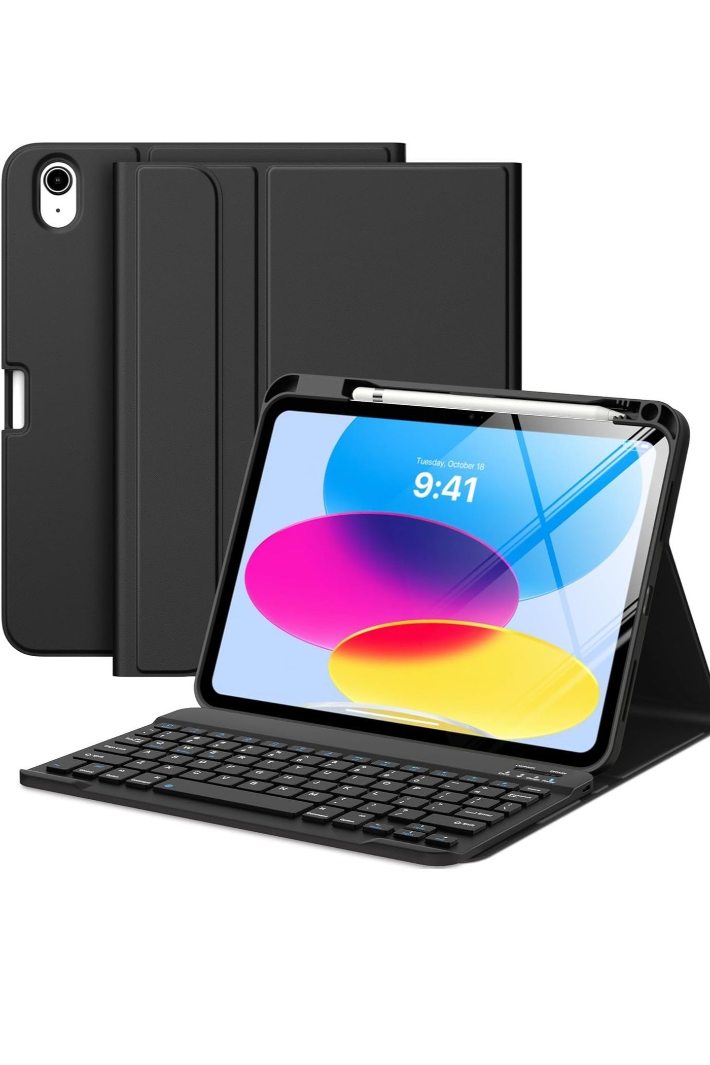 Keyboard Case for iPad (A16) 11th Generation 2025 iPad 11 Case / iPad 10th Generation (2022 Model) with Pencil Holder,Smart Protective Cover with Rechargeable Detachable Bluetooth Keyboard - Black