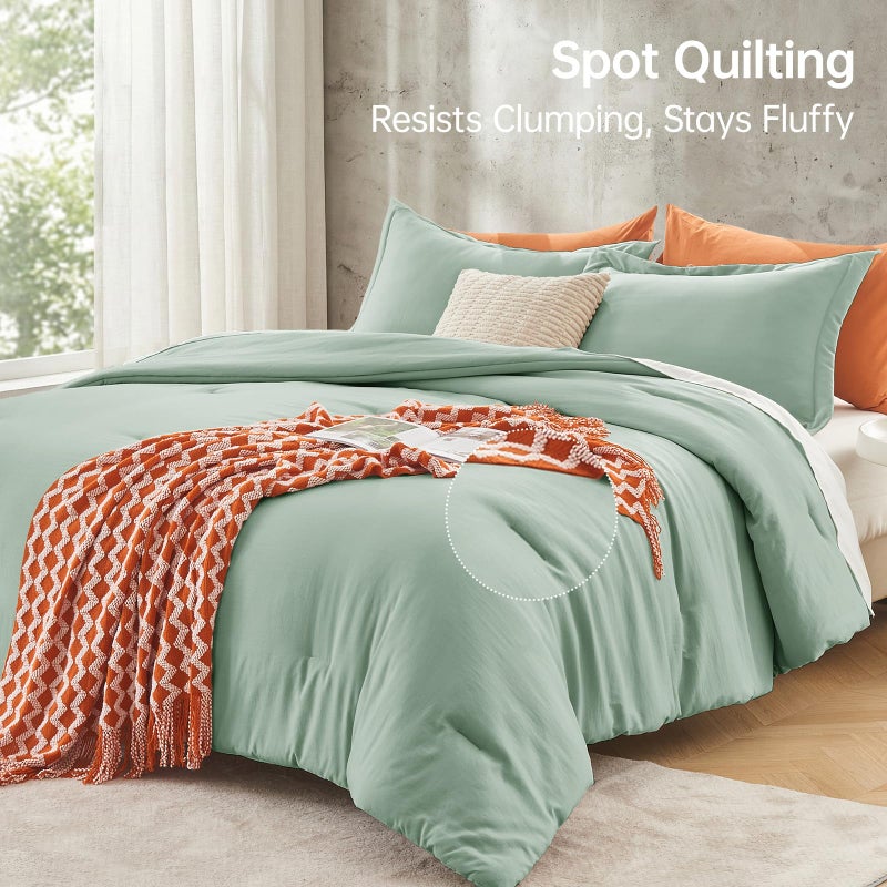 MUXHOMO Queen Comforter Set, All Season Ultra Soft Down Alternative Bedding - 3 Piece Lightweight Bed Set Includes 1 Comforter (90"x90") and 2 Pillow Shams (20"x26"), Sage Green - Image 5