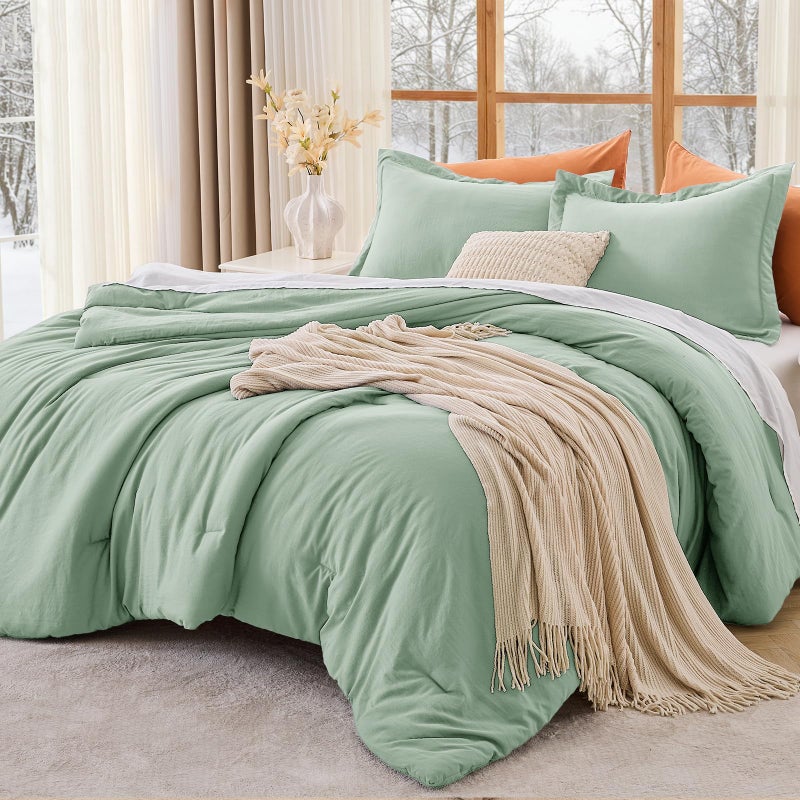 MUXHOMO Queen Comforter Set, All Season Ultra Soft Down Alternative Bedding - 3 Piece Lightweight Bed Set Includes 1 Comforter (90"x90") and 2 Pillow Shams (20"x26"), Sage Green - Image 1