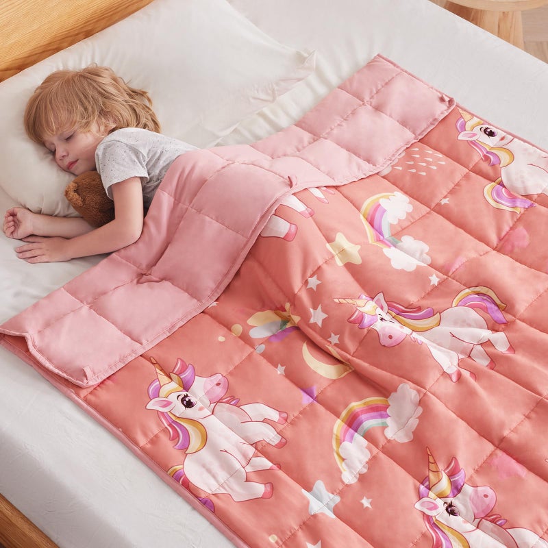 anfie Weighted Blanket Kids 36x48 5lbs Weighted Blanket Cooling Blanket for SleepingThrow Size Breathable Blanket with Premium Glass BeadRed Unicorn