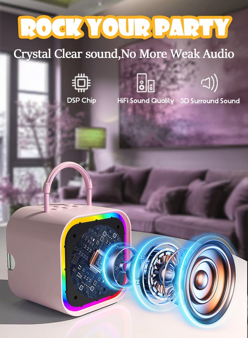 Karaoke Machine for Kids & Adults, Mini Portable Bluetooth Speaker with 2 Microphones, Home Party Karaoke Speaker - Image 2
