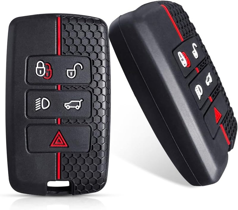 7Cylinder Silicone 5 Button Key Fob Cover for Range Rover - 2 Pcs Black & Red - Image 2