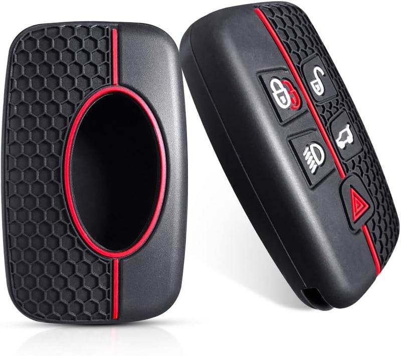 7Cylinder Silicone 5 Button Key Fob Cover for Range Rover - 2 Pcs Black & Red - Image 5