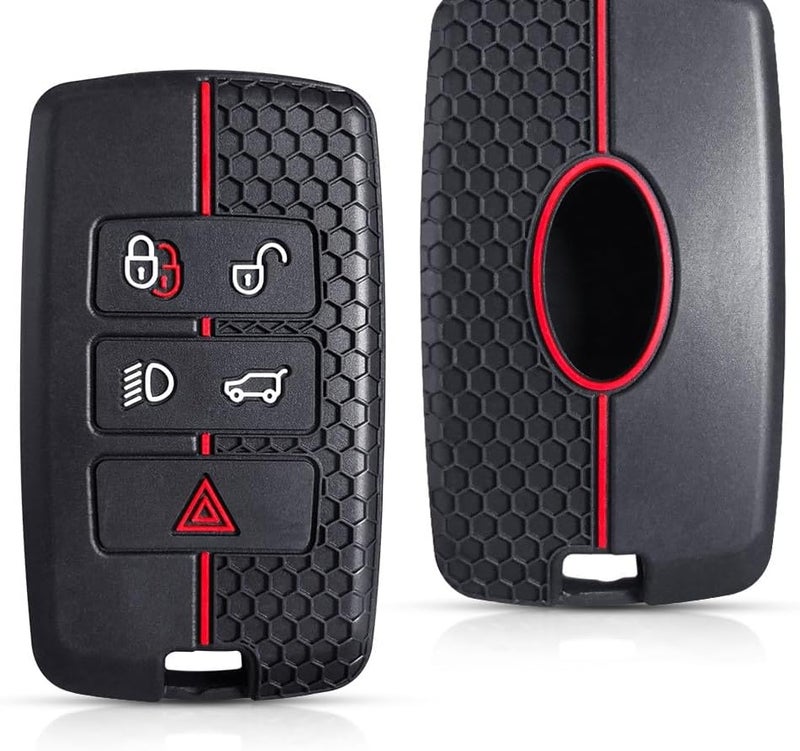 7Cylinder Silicone 5 Button Key Fob Cover for Range Rover - 2 Pcs Black & Red - Image 1