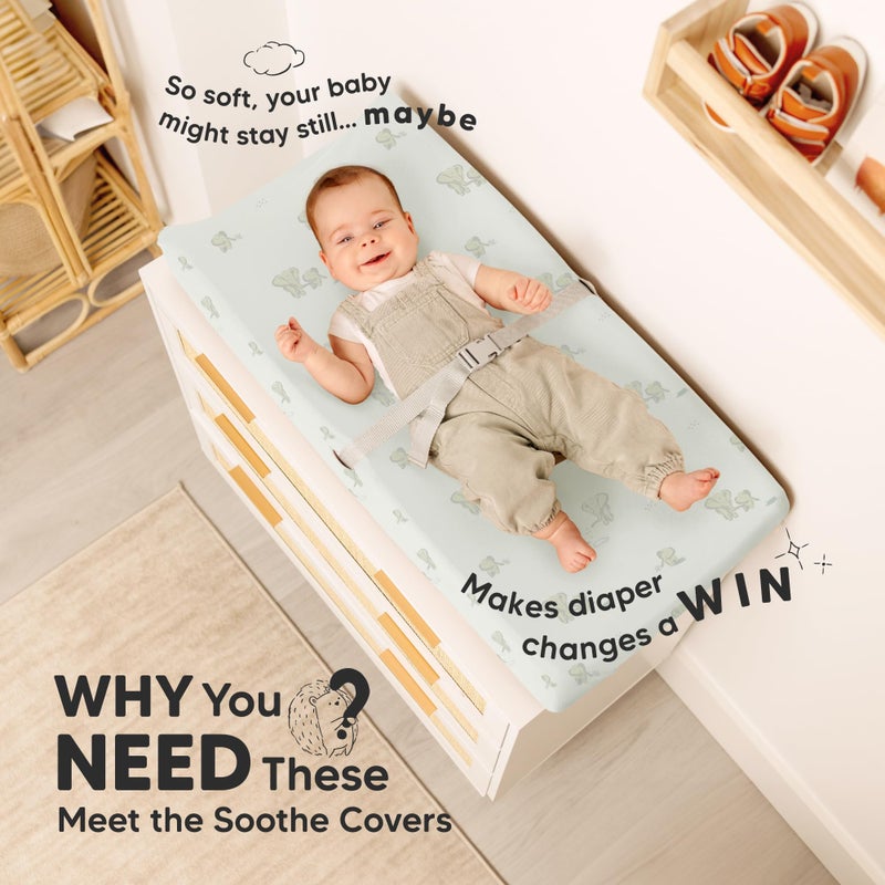 KeaBabies 2-Pack Organic Changing Pad Covers for Girl, Boy, Neutral - 100% Cotton Changing Table Pad Cover, Soft Baby Nursery Diaper Changing Pad Sheets, Contour Changing Pads Liners, Change Pad Cover(Elly) - Image 2