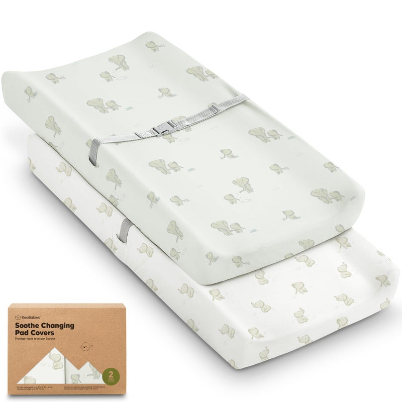 KeaBabies 2-Pack Organic Changing Pad Covers for Girl, Boy, Neutral - 100% Cotton Changing Table Pad Cover, Soft Baby Nursery Diaper Changing Pad Sheets, Contour Changing Pads Liners, Change Pad Cover(Elly) - Image 1