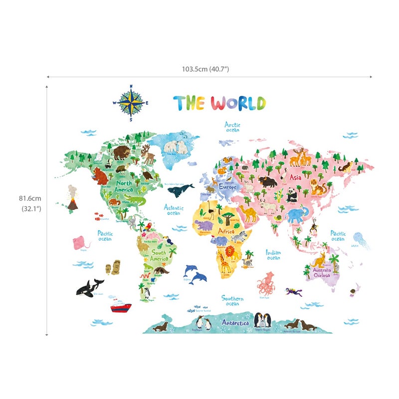 DECOWALL SG2-1615S Animal World Map Kids Wall Decals Wall Stickers Peel and Stick Removable Wall Stickers for Kids Nursery Bedroom Living Room (Large) - Image 5