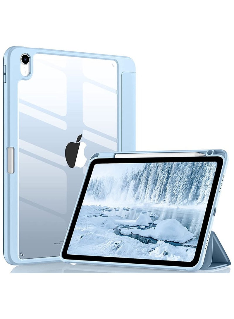 Case for iPad  Air4/5/6  10.9 inch 2022/2024, PC Clear Back Cover, Trifold Stand for iPad air 4/5/6 with Pencil Holder, Auto Wake/Sleep