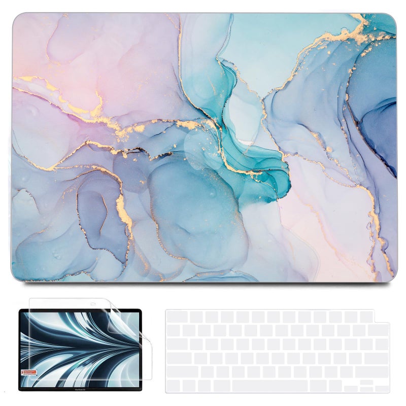 B BELK Compatible with MacBook Air 13 inch Case 2025 2024 2023 2022 M4 M3 M2 A3240 A3113 A2681, Plastic Hard Shell+Keyboard Cover+Screen Protector for MacBook Air 13.6 inch Case, Blue Pink Marble - Image 1