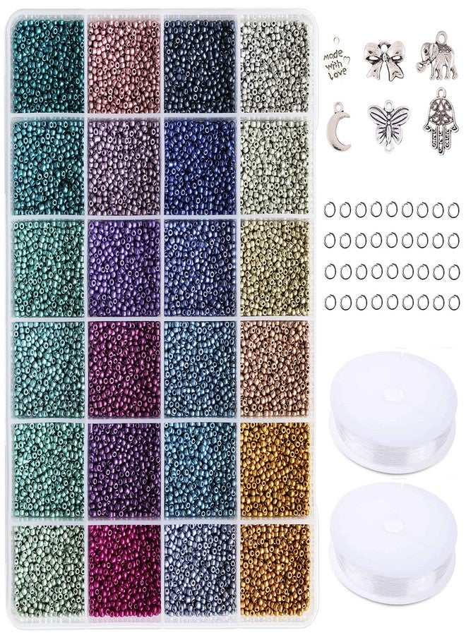 KERGAEN Size 2mm 12/0 Seed Beads About 15600pcs, Small Seed Beads Supplies with Elastic String,Jump Ring and Charms for Making Earring,Bracelet and Jewelry (650Pcs/Color, 24 Colors) - Image 1