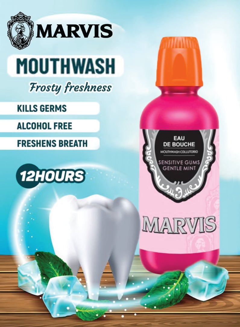 Marvis Gentle Mint Mouthwash – Mild Mint Formula for Sensitive Gums & Long-Lasting Freshness 400ML PK3 - Image 2