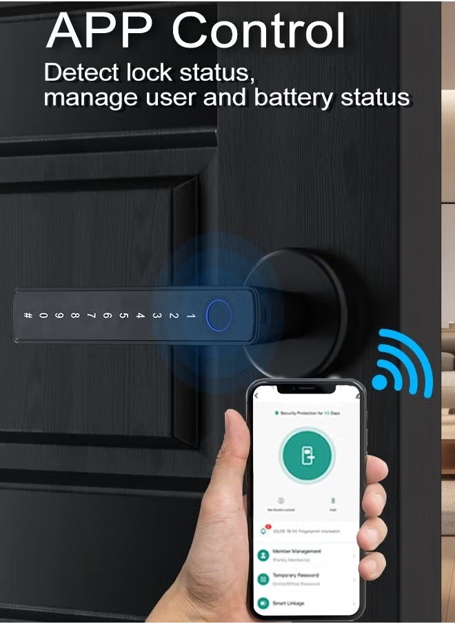 Generic Smart Door Lock, Smart Lock 4 in 1, Fingerprint Door Lock Set, Keyless Entry Door Knob with Tuya APP/Code/Keys/Fingerprint, Electronic Keypad Lock Remote APP Control, Reversible Handle  - Image 5