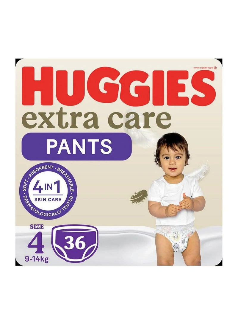Huggies Extra Care Culottes Pant Style Baby Diapers, 36 Pieces, Size 4, 9-14kg - Double Leak Guards, Wetness Indicator, Soft Waistband