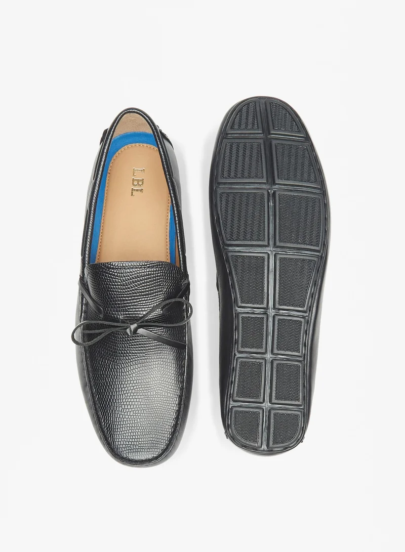 LBL by Shoexpress Men Textured Slip-On Moccasins with Bow Detail