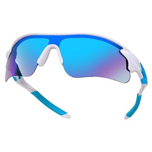 Dervin Non Polarized Oversized Sports Sunglasses for Men Women, Outdoor Cricket Cycling Hiking Fishing Sunglasses (White-Blue) - Image 3