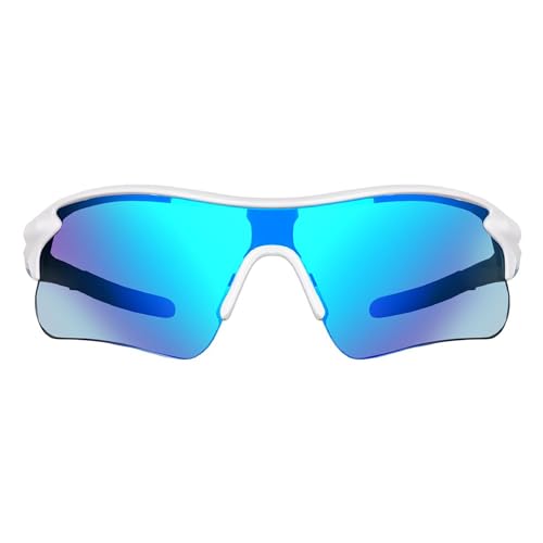 Dervin Non Polarized Oversized Sports Sunglasses for Men Women, Outdoor Cricket Cycling Hiking Fishing Sunglasses (White-Blue) - Image 2