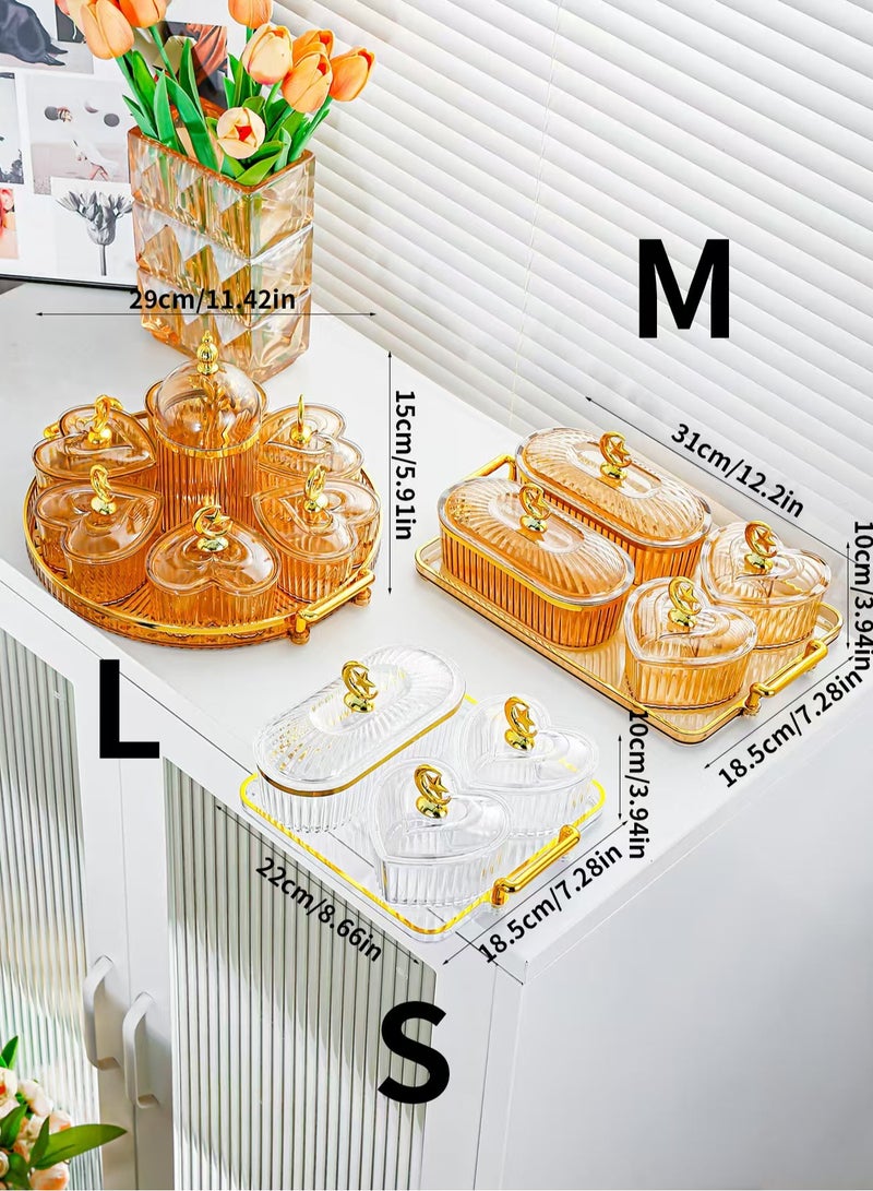 Plastic household fruit traytransparent gilt edged living room tea table snack fork Dim sumfruit tray set (L large Size) - Image 3