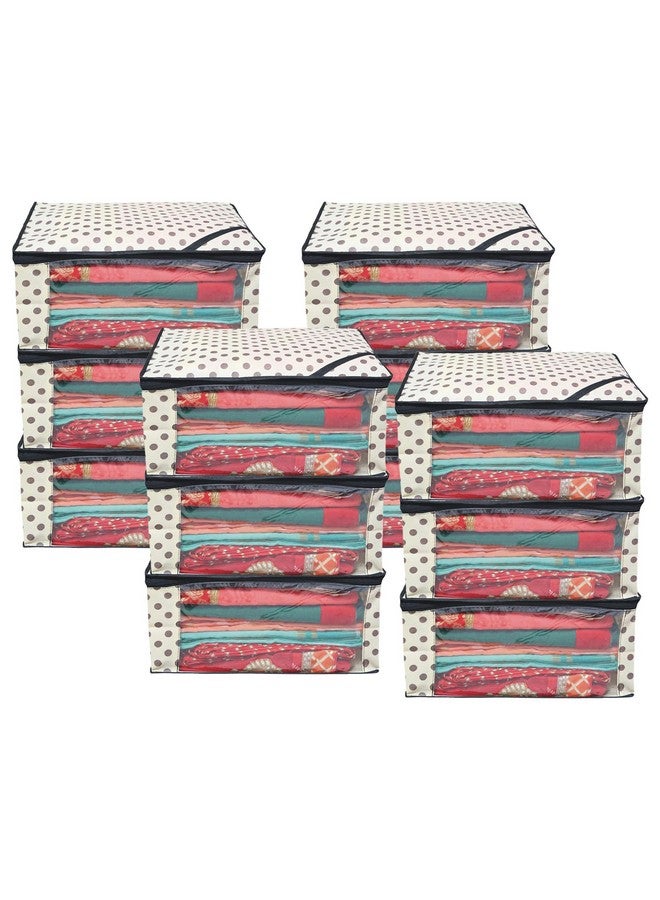 Kuber Industries Kuber Industries Pack of 12 Polka Dot Saree Cover | Clothes Organizer For Wardrobe | Storage Organizer For Saree- Suit-Shirt-Lehanga | Saree Cover With Zip | Black & Ivory - Image 1