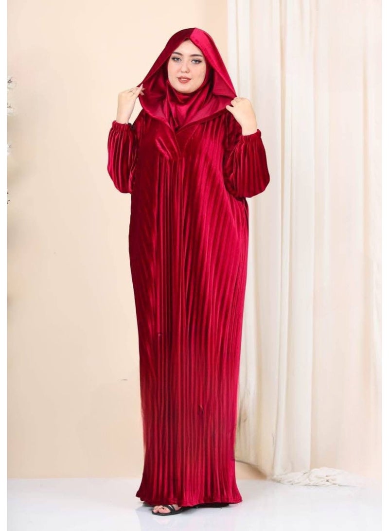 إسدال صلاة حريمي مع طرحة – تصميم أنيق واسع  - احمر - Image 1