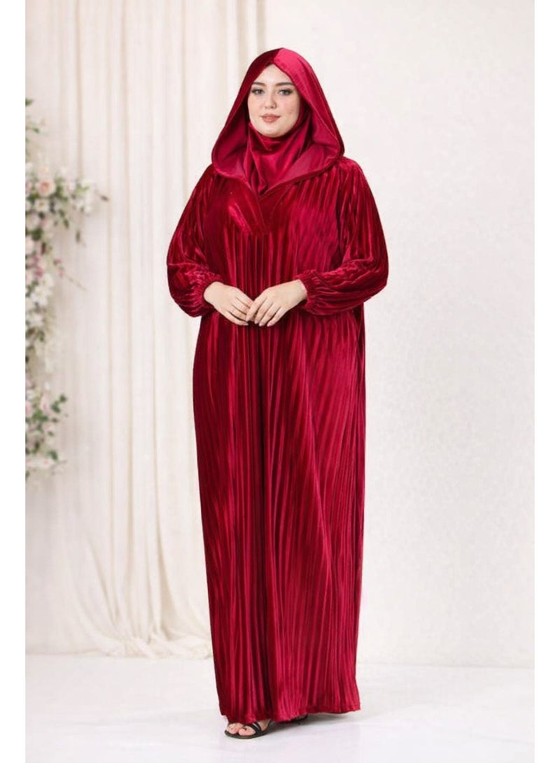 إسدال صلاة حريمي مع طرحة – تصميم أنيق واسع  - احمر - Image 2