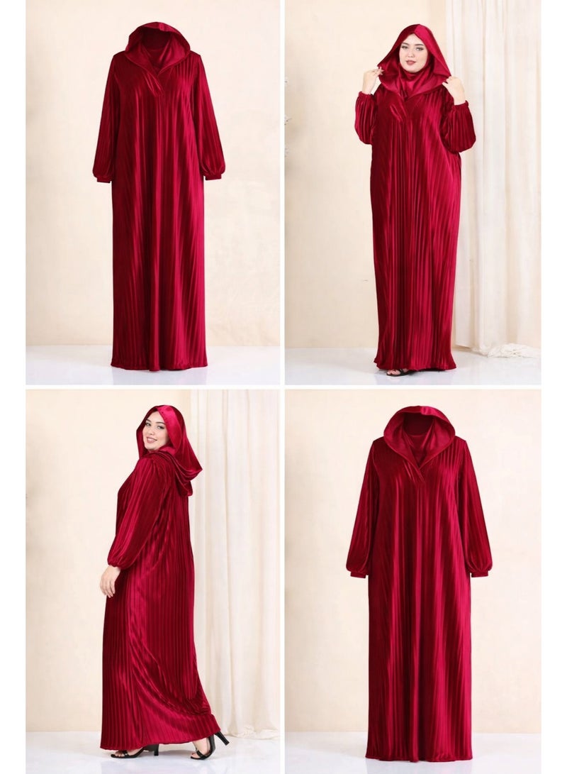 إسدال صلاة حريمي مع طرحة – تصميم أنيق واسع  - احمر - Image 3