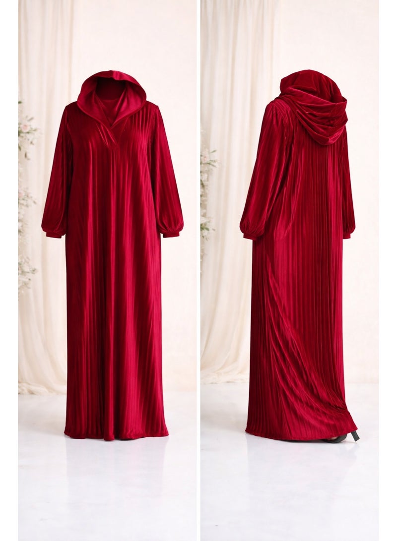 إسدال صلاة حريمي مع طرحة – تصميم أنيق واسع  - احمر - Image 4