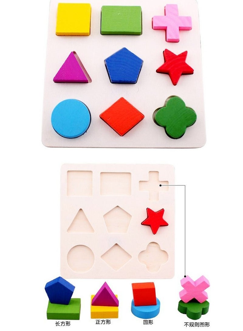 Three Patterns Baby Early Learning Wooden Geometry Shape Sorting Educational Puzzle Toy - Image 2