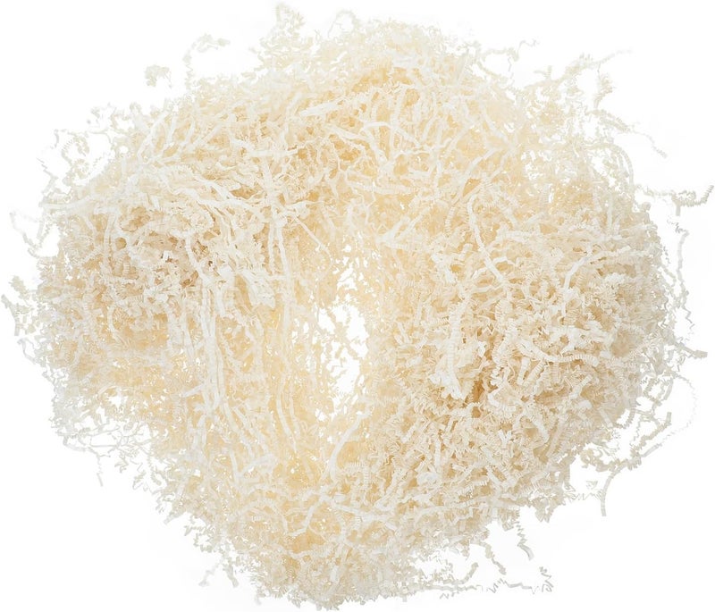 OSOLADY ورق تزيين مموج للملء، شرائح من الرافيا، عبوة 1 كجم، باللون الأبيض اللبني، لملء السلال والصناديق، ورق تغليف زخرفي للحفلات والتغليف الخاص بالأعياد. - Image 1