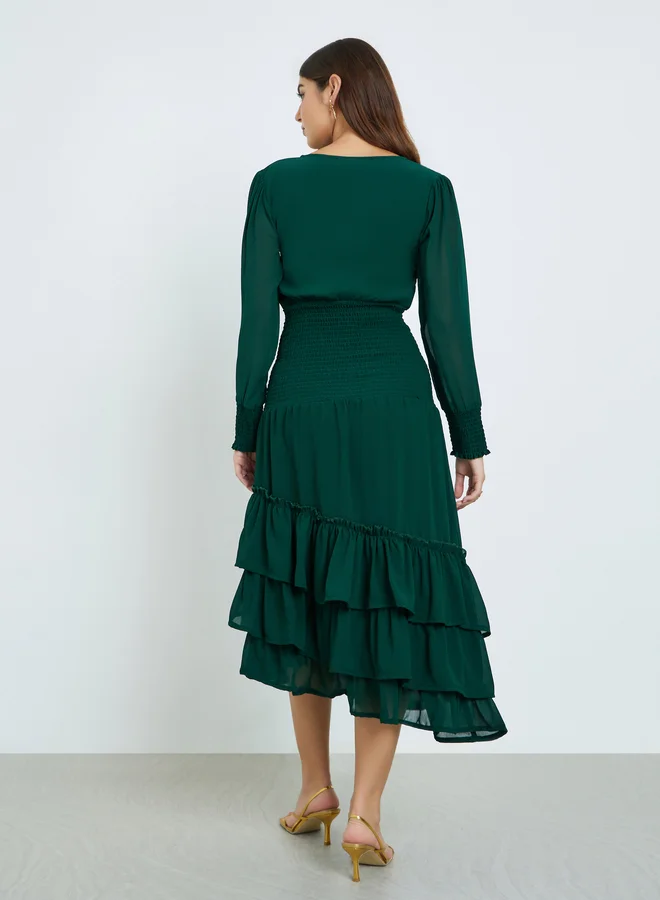 Maxim Creation  Asymmetric Hem Layered Midi Dress for Women | Best Price UAE