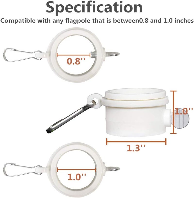Hayodo Tangle Free Flag Pole Mounting Ring Clip - Rotating Flagpole Mounting Rings with Metal Clips 360 Degree Free Rotating Adjustable Fasteners (White 1 Inch 2pair) - Image 3