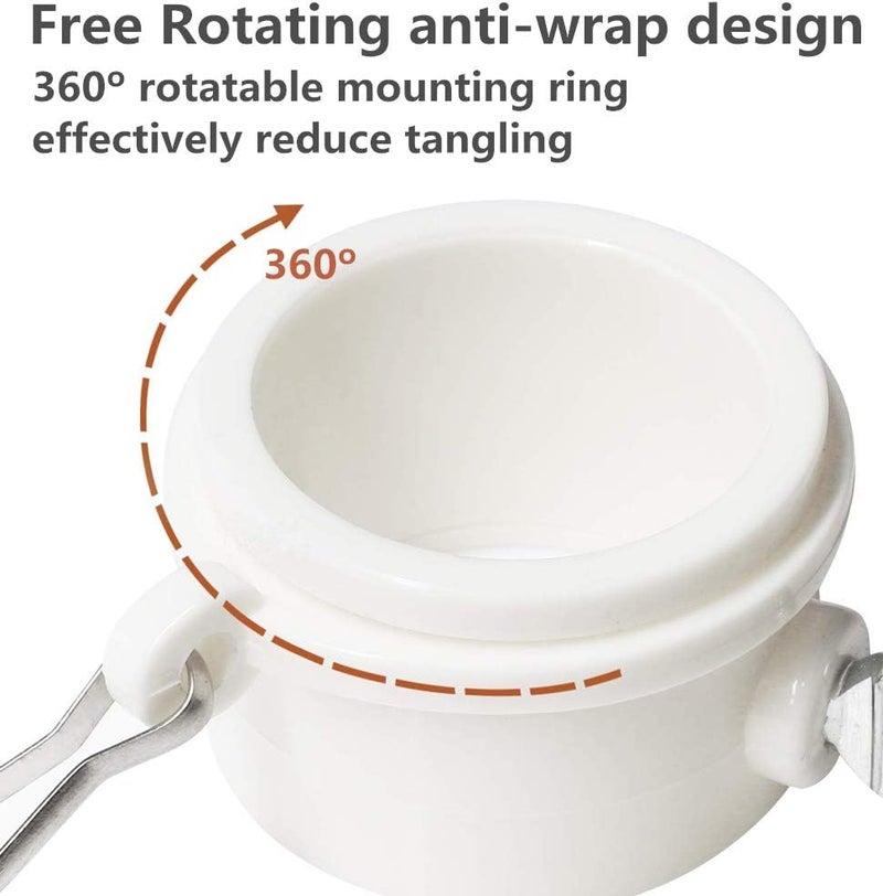 Hayodo Tangle Free Flag Pole Mounting Ring Clip - Rotating Flagpole Mounting Rings with Metal Clips 360 Degree Free Rotating Adjustable Fasteners (White 1 Inch 2pair) - Image 2