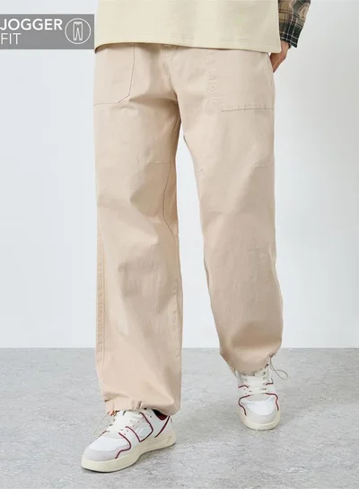 Styli Men Beige Elasticated Cuff Jogger Pants