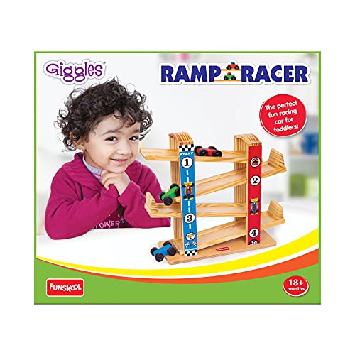 Giggles Funskool Ramp Racer, Wooden Racing Toy for Kids with 3 Mini Cars, Encourages Learning & Development, Motor Skills, Fun Activity for Preschool, Gift Set for Kid, Age 18+ Months - Image 1