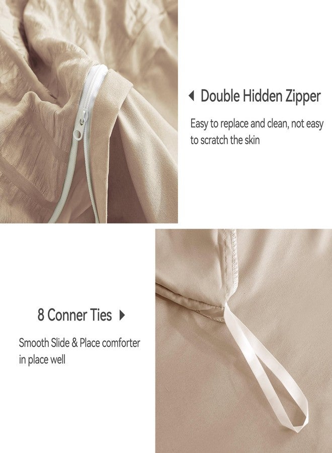 JELLYMONI Khaki Duvet Cover Full Size, 3pcs Washed Microfiber Bedding Set, Soft Breathable Seersucker Duvet Cover Set with Zipper Closure and Corner Ties for All Seasons - Image 5