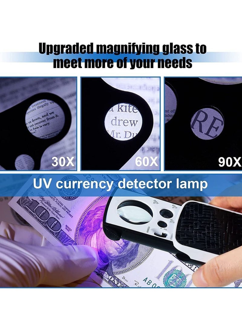 Y&D Jewelry Loupe, Y&D 2 Pieces 30X 60X 90X Illuminated Jewelers Eye Loupe Magnifier Foldable Pocket Folding Magnifying Glass with LED for Gems Coins Stamps Plants Watch Rock (Black) - Image 2