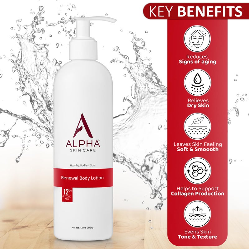 Alpha Skin Care Revitalizing Body Lotion, 12% Glycolic AHA, Simple & Effective Daily Moisturizer with Alpha Hydroxy Acid, Hydrates & Exfoliates for Soft, Smooth Skin, Anti-Aging, 12 Oz - Image 2