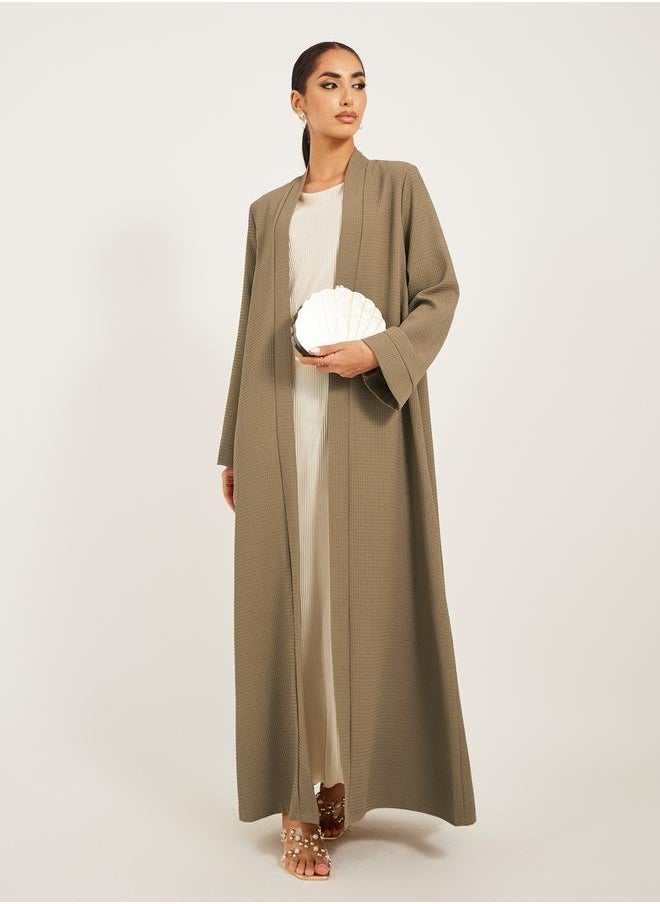 Styli - texture fabric front open abaya with high neck detail - Image 1
