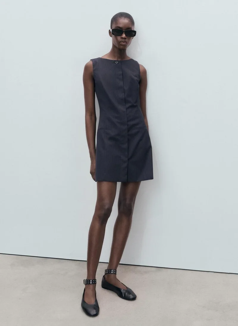 MANGO Pinstripe dress with hidden buttons