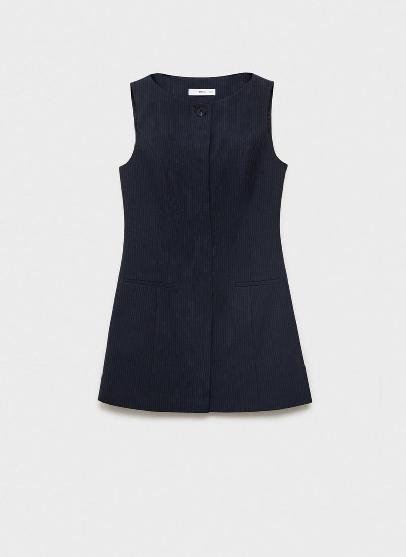 فستان مخطط بأزرار مخفية