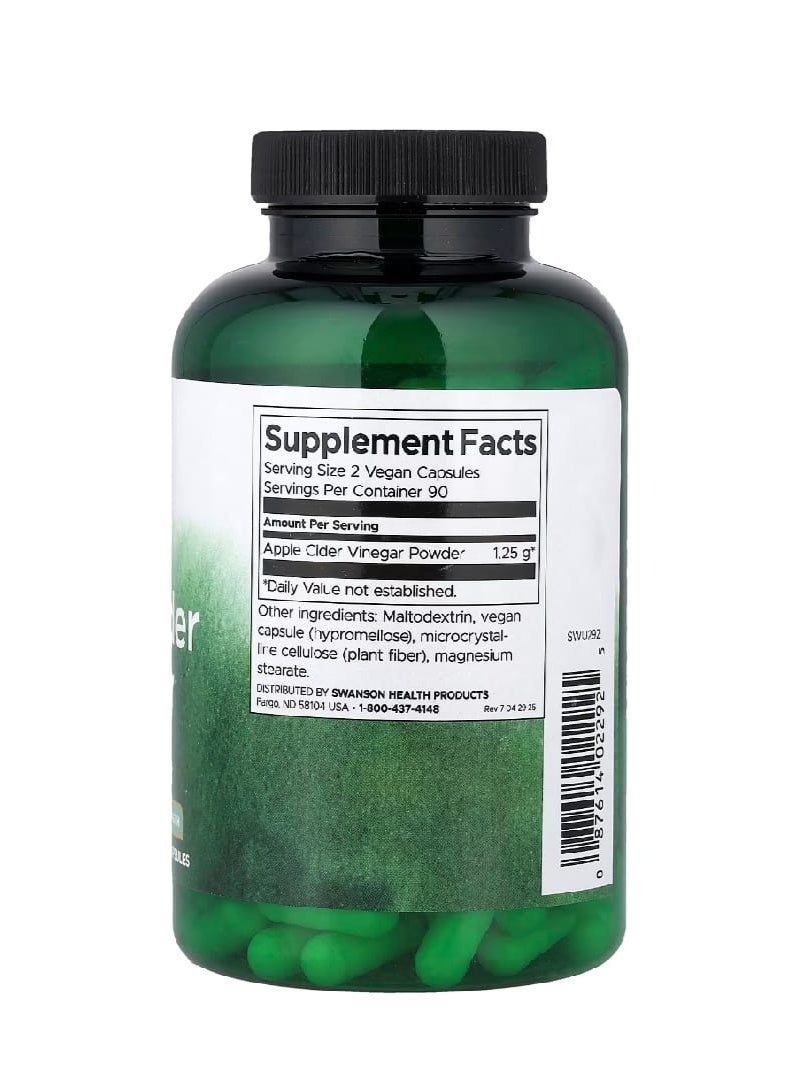 سوانسون خل التفاح عالي القوة، 180 كبسولة نباتية (625 ملغ لكل كبسولة) - Image 2